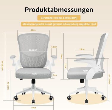 Ергономічне офісне крісло naspaluro, стілець для роботи з підлокітниками, що розкладаються на 90, унікальна поперекова підтримка, дихаюча сітчаста оббивка для домашнього офісу, кабінет, сірий (без підголівника)