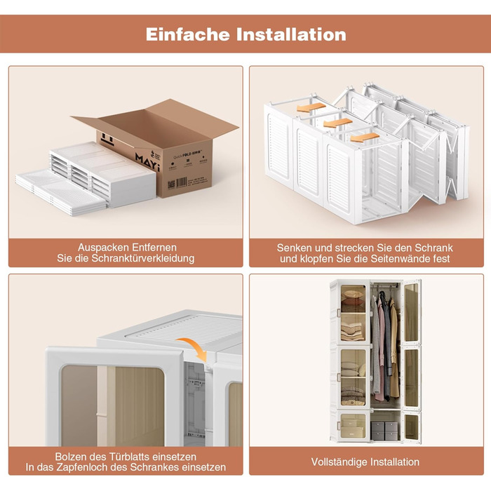 Біла шафа, складна шафа для зберігання речей з вішалкою для одягу, багатофункціональна шафа для спальні, вітальні, квартири, дуже легке складання (170x50x69см)