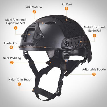 Армійський шолом у стилі SWAT Combat PJ Fast для CQB, страйкболу, пейнтболу, стрільби чорного кольору