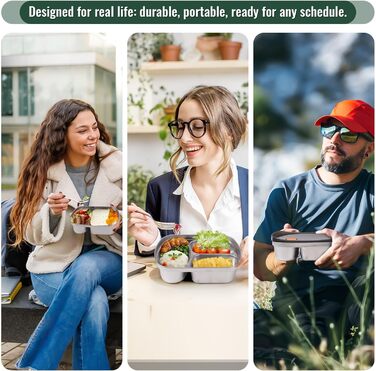 Набір ланчбоксів 2 шт. для дорослих та дітей, нержавіюча сталь 18/8, 1500 мл 1350 мл. Герметичні контейнери з відділеннями для обіду, сніданку та перекусу. Металевий ланчбокс у стилі бенто.