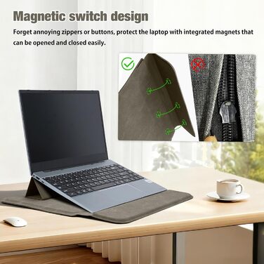 Чохол для ноутбука HaruYo з підставкою, кишенями для живлення та аксесуарів, сумісний з MacBook, iPad, Surface, Lenovo, HP (12-16 дюймів, кавовий сірий)