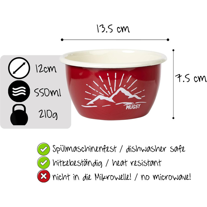 Емальована миска MUGSY, червона запіканка, гірський дизайн, емальований посуд, форма для духовки, для кемпінгу та активного відпочинку