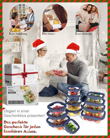 Скляні контейнери з кришками, набір з 12 шт. , високий вміст боросилікату, придатні для використання в мікрохвильовій печі, придатні для використання в духовці - 20510, з клапаном, можна мити в посудомийній машині ідеально підходить для контейнерів для зб