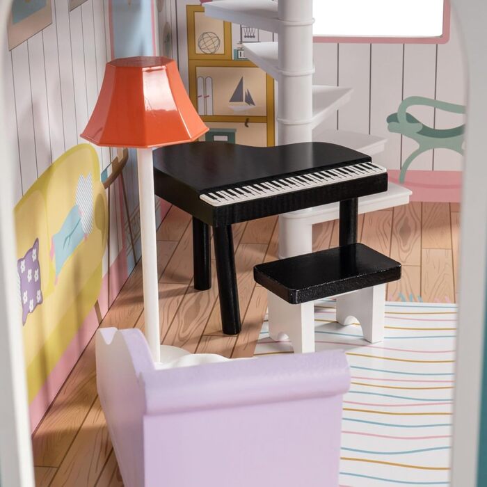 Дерев&39яний ляльковий будиночок 123 см зі світлодіодним підсвічуванням Великий ляльковий будиночок для дітей віком від 3 років з меблями та садом Ляльковий будиночок з підсвічуванням та аксесуарами Креативний ігровий будиночок для дівчаток