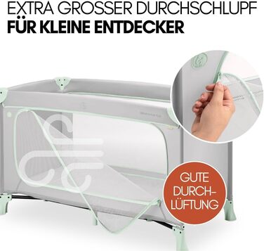 Дитяче дорожнє ліжечко hauck Dream N Play Plus XXL комплект аксесуарів з матрацом, ігровим тентом та сіткою від комах, складне та розкладне, сумка та великий вхід Dusty Mint