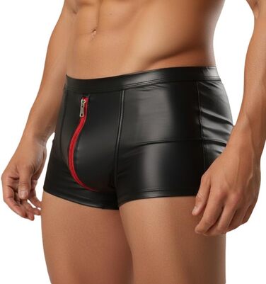 Сексуальні шорти у стилі латексу з блискавкою спереду, чорні/червоні, розмір L