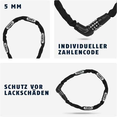Ланцюговий замок ABUS Steel-O-Chain 5805C кодовий замок виготовлений зі сталевого ланцюга товщиною 5 мм рівень безпеки ABUS 4, чорний, 75 см, одинарний
