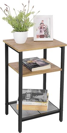 Журнальний столик VASAGLE, тумбочка, невеликий диванний столик, спальня, вітальня, легке складання, стабільний, сталевий каркас, індустріальний стиль, медово-коричневий-чорний LET201B05, 34 x 29 x 58 см, одинарний з полицею