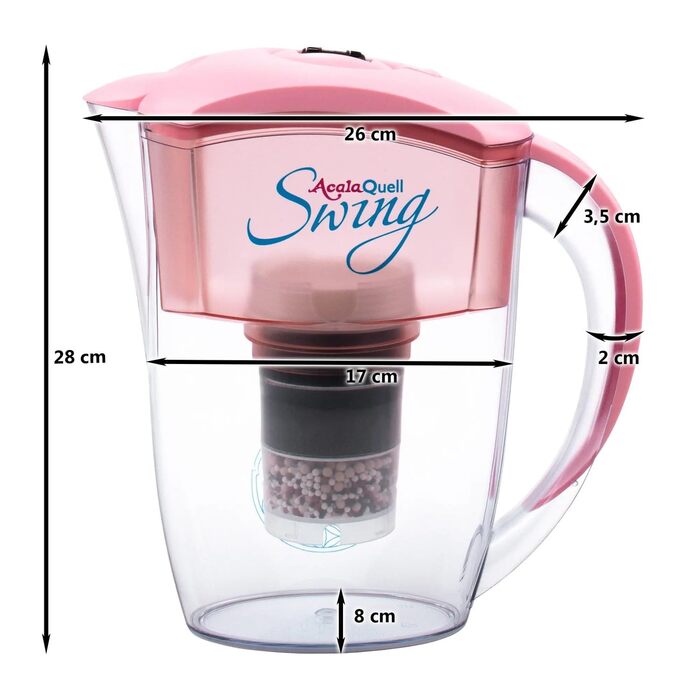 Фільтр для води AcalaQuell Swing троянда Фільтр для води з активованим вугіллям Найвища продуктивність фільтра - багатошаровий Без BPA та BPB ReNaWa - Технологія Створює смачну, заспокійливу воду