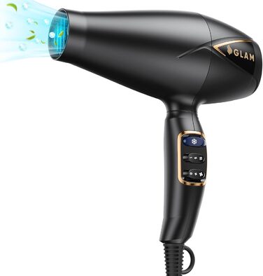 Професійний фен для волосся GLAM 2300W потужний AC-двигун, іонізація, 2 швидкості, 3 температурні режими, кнопка холодного обдуву, дифузор та концентратор у комплекті