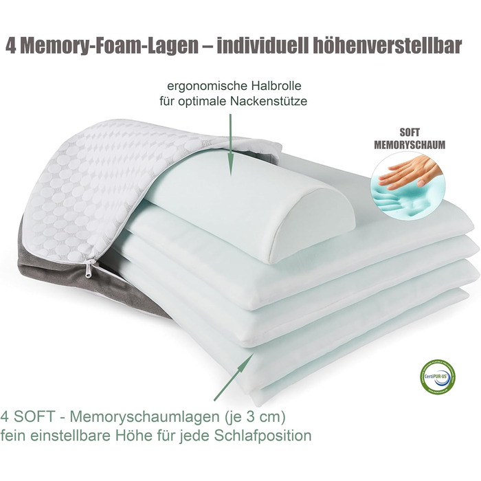 Подушка для шиї з піни з ефектом пам&39яті Ергономічна подушка 55x35x12 см, регульована по висоті Подушка для сну на боці Подушка для сну на животі Подушка для сну на спині