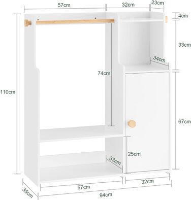 Дитяча шафа SoBuy з 2 гачками, Дитяча шафа, Шафа для дитячої кімнати, Дитяча вішалка для одягу, Дитяча полиця, Дитяча кімната, Білий, 94x110x35 см, KMB110-W