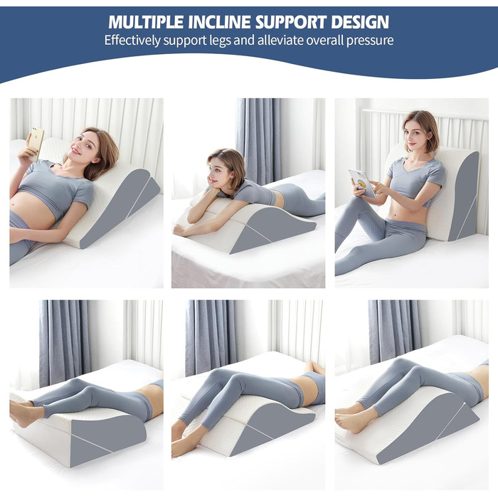 Клиноподібні подушки для ніг для сну, клиноподібні подушки для ніг після операції з ендопротезування коліна, клиноподібні подушки для ніг для підняття, щоб зменшити набряк та покращити кровообіг, регульована висота 3-в-1 пінопластова подушка-клин, білий к