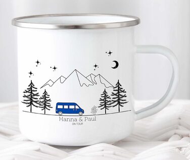 Емальована кружка Маленька Матильда, барвиста персоналізована кемпінгова кружка з іменем для кемпінгу, кавова кружка, аксесуар для каравану, кружка з нержавіючої сталі, подарунок для кемперів (синій колір)