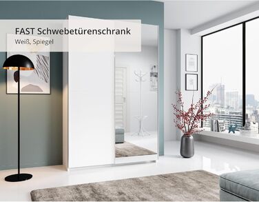 Елегантна шафа/гардеробна з дзеркальними дверима та великою кількістю місця для зберігання - Універсальна шафа з розсувними дверима білого кольору - 125 x 195 x 38 см (Ш/В/Г) Біла з дзеркалом, одинарна