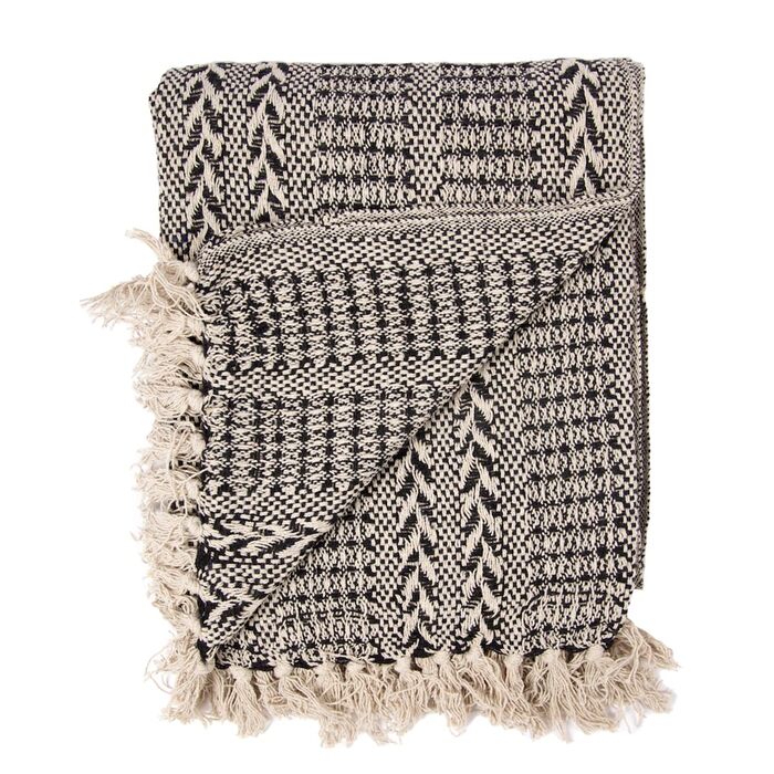Декоративна ковдра, Чорно-бежева ковдра з візерунком, 100 бавовна, 150 x 125 см, Ковдра з бахромою, Клітка, Ковдра для дивана, Дизайнерська ковдра, Вовняна ковдра, Дорожня ковдра, 85198