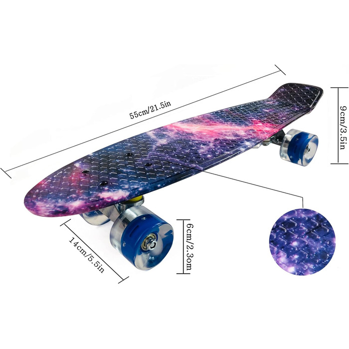 Комплект скейтбордів Sumeber Mini Cruiser 22 дюйми із світлодіодними колесами для дорослих, дітей та початківців - подарунок на день народження Galaxy