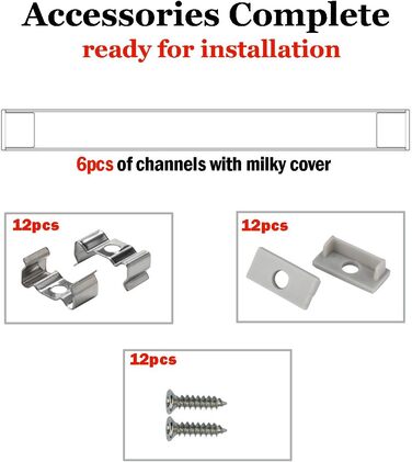 Світлодіодний профіль StarlandLed широкий, алюмінієвий канал 6 пакетів із повними монтажними аксесуарами для світлодіодної стрічки до 16 мм, ідеально підходить для LightStrip Plus 6*1 м