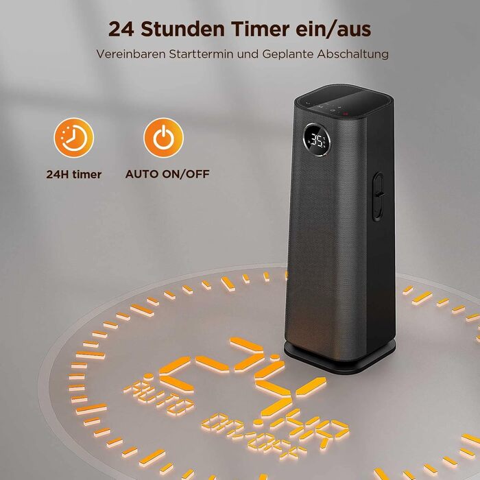 Тепловентилятор EasyAcc, тихий електричний керамічний PTC нагрівач із шумом 40 дБ, термостат, захист від перегріву та перекидання, 2000 Вт, 24-годинний таймер, електричний обігрівач для спалень - чорний