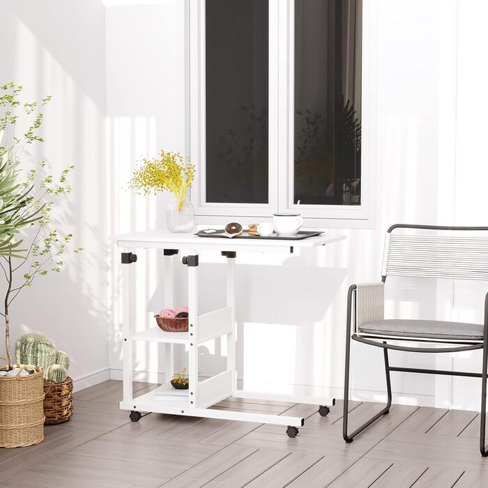 Журнальний столик Dripex з колесами, регульований по висоті стіл для ноутбука, виготовлений з дерева, столик для дивана, тумбочка, журнальний столик для спальні, вітальні, білий
