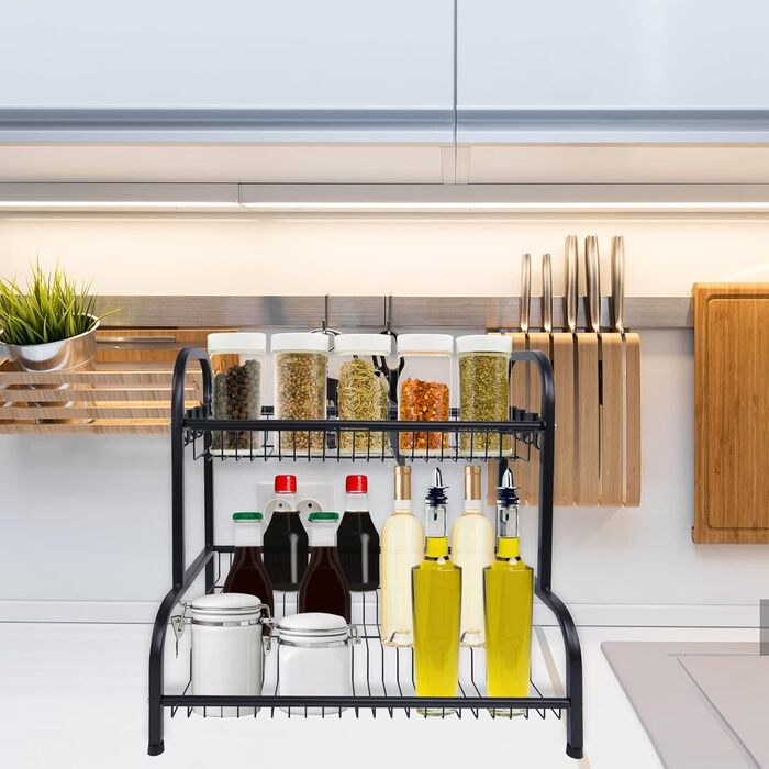 Стелаж для спецій Aufun з нержавіючої сталі, чорний, 4-рівневий органайзер для спецій, кухонна полиця, кухонна полиця, настільна полиця, ідеально підходить для банок для спецій, пляшок, банок для варення, косметики (тип B)