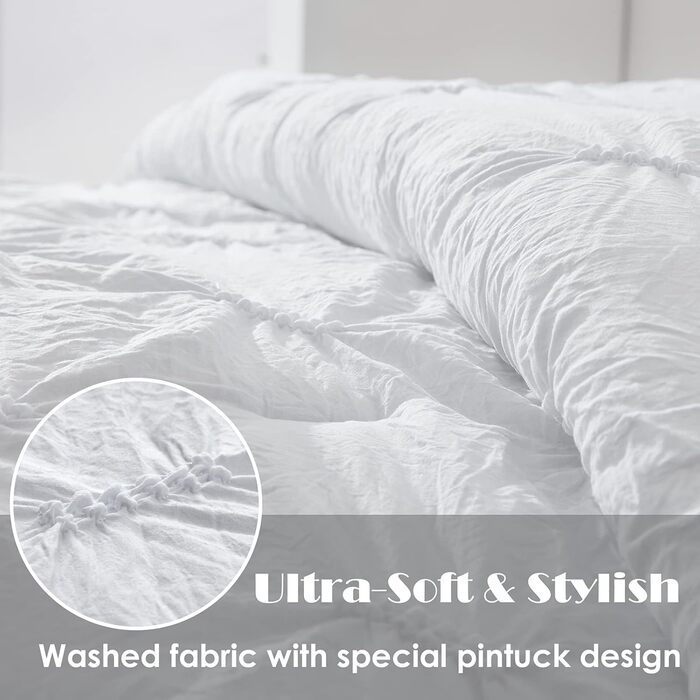 Комплект постільної білизни SEMECH Queen, ультрам'яка мікрофібра, 3-спальний, білий, двоспальний, з 2 наволочками