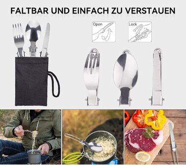 Набір посуду для кемпінгу ERBO, алюмінієвий горщик для кемпінгу, посуд для відпочинку на свіжому повітрі зі складними столовими приборами, кемпінговий посуд для 2 осіб, кемпінговий посуд для походів, риболовлі, пікніків (зелений)