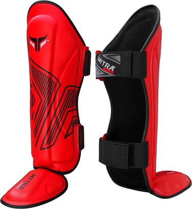 Накладки на гомілку Mytra Fusion для дорослих, захист гомілки, захист для боксу, ММА, муай-тай та тренувань з бойових мистецтв червоного кольору, розмір L-XL