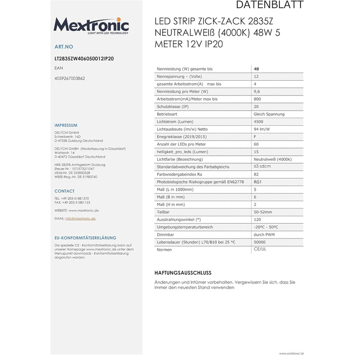 Світлодіодна стрічка Mextronic ZICK-ZACK 2835Z, нейтральний білий (4000K), 48W, 5 метрів, 12V, IP20 - гнучка та кутова