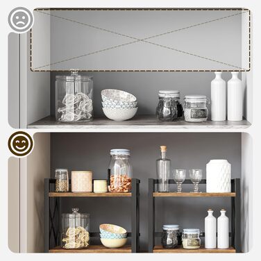 Стелаж для спецій, 2-рівневий органайзер та тримач, полиця для зберігання, промислова кухонна полиця, для кухні, офісу, вітальні та ванної кімнати, вінтажний коричневий та чорний XSR28BR