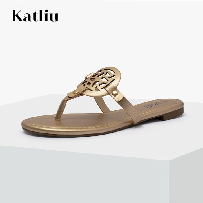 Жіночі літні шльопанці katliu, елегантні сандалі-стрінги для пляжу та міста, легкі, зручні, модні сандалі, розміри 36-42 (EU 42), золоті