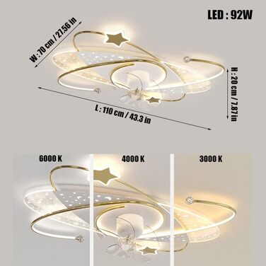 Вт світлодіодний стельовий світильник з регулюванням яскравості, стельовий вентилятор зі світлодіодним підсвічуванням, регульовано