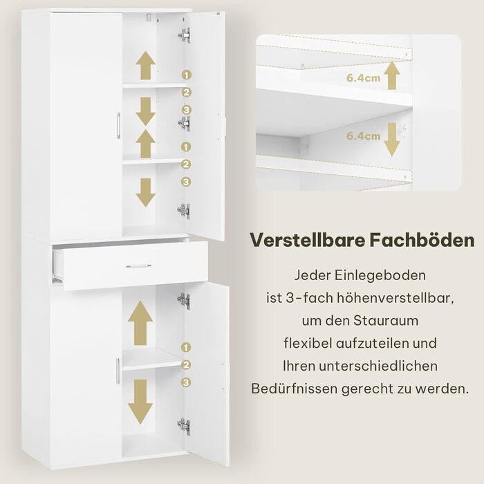 Шафа для документів eSituro, шафа з шухлядами та дверцятами, багатофункціональна шафа, гардероб, кухонна шафа, офісна шафа, висока шафа, 60x180x34 см, білий