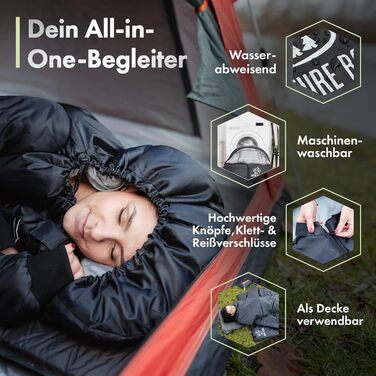 Спальник з рукавами Спальники для дорослих, для активного відпочинку та кемпінгу 3 сезони Спальник-ковдра з отворами біля ніг 220x80 см, водовідштовхувальний В комплекті подушка Nature Rovers Black