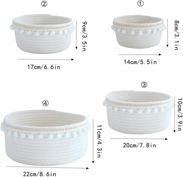 Шматок 17x9 см кошики для зберігання з бавовняної мотузки, кошик круглий великий, кошик для зберігання, плетені кошики, кошик для зберігання з пензликами, для зберігання косметики та закусок, молочно-білий молочно-білий A 1, 1