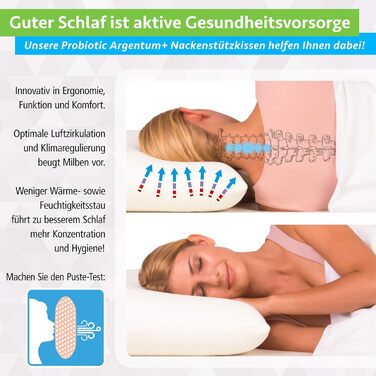 Ортопедична подушка для шиї з пробіотиками та алое вера, виготовлена з піни з ефектом пам&39яті, 40x80x12 см, яку можна прати, 80 x 40 x 12 см