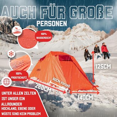 Намети GOALPINE для 1 та 2 дорослих Водонепроникність 4000 мм Маленький розмір у упаковці Для піших прогулянок, альпінізму та велотуризму Ультралегкі 3-4 сезони Швидке встановлення 2P EXPEDITION I - Помаранчеві