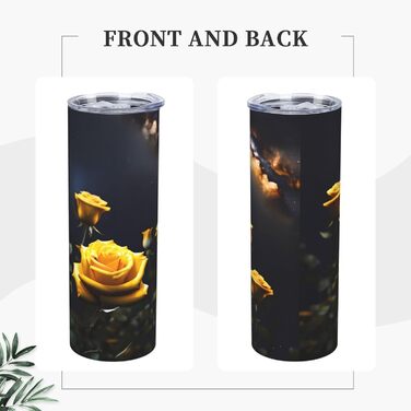 Кухоль з прямою трубочкою, красиві жовті троянди, принт, дорожній кухоль, підходить для кемпінгу, офісу та дому, 590 мл