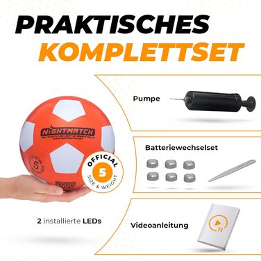 Офіційний водонепроникний футбольний м&39яч розміру 5 зі світлодіодним підсвічуванням - світиться в темряві для нічних ігор, дітей, дорослих - повний комплект з насосом та запасними батарейками помаранчевого кольору