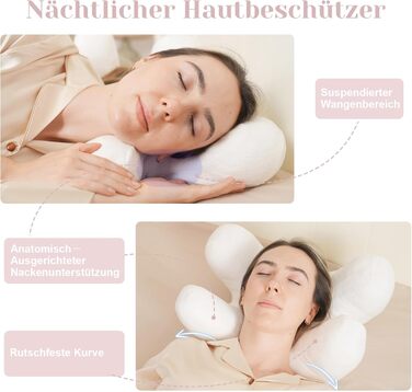 Подушка проти зморшок, косметична подушка для сну на боці, пухова подушка для сну, подушка проти зморшок для старіння, для хірургії очей, для зморшок на обличчі, для підтримки шиї (біла)