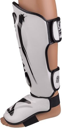 ВИДОВІВ ЗБРОЇ Щитки для гомілок Unlimited 2.0, біло-чорні, для тренувань та змагань, високоякісна синтетична шкіра та ідеальна амортизація, муай-тай, K1, MMA, карате та кікбоксинг, 8