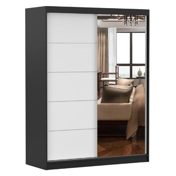 Шафа з дзеркалом, розсувні двері - Шафа з розсувними дверима, шафа для спальні - 61 x 150 x 200 см - Шафа для спальні, гардеробної, шафа - чорний, білий