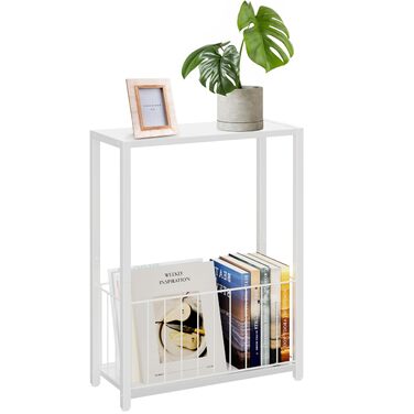 Вузькі приставні столики, столики для дивана з полицею для журналів, компактний дизайн для невеликих кімнат, вітальні, спальні або офісу, 18 x 43 x 60 см, білий