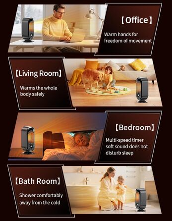 Електричний вентилятор-обігрівач, портативний кімнатний обігрівач, енергозберігаючий швидкий PTC-обігрівач потужністю 1500 Вт, керамічний вентилятор-обігрівач з термостатом, таймером та 3 режимами, захист від перегріву та перекидання для офісу та спальні
