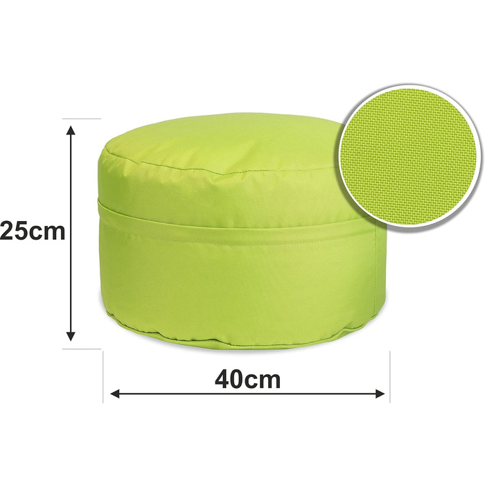 Крісло-мішок sunnypillow - Круглий табурет 25 x 45 см - Для використання в приміщенні та на вулиці - Круглий пуф зі знімним чохлом - Лавка, табурет, подушка для підлоги Крісло-мішок Puff - Зелений табурет 25 x 40 см Зелений