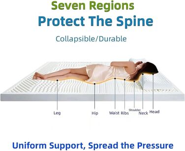 Латексний матрац 100 латексний середньої/м&39якості, 7 зон, ортопедичний матрац, знімний чохол, матрац з натурального латексу, 7,5 см, 3 дюйми, 120x180 см (47x71 дюйм)