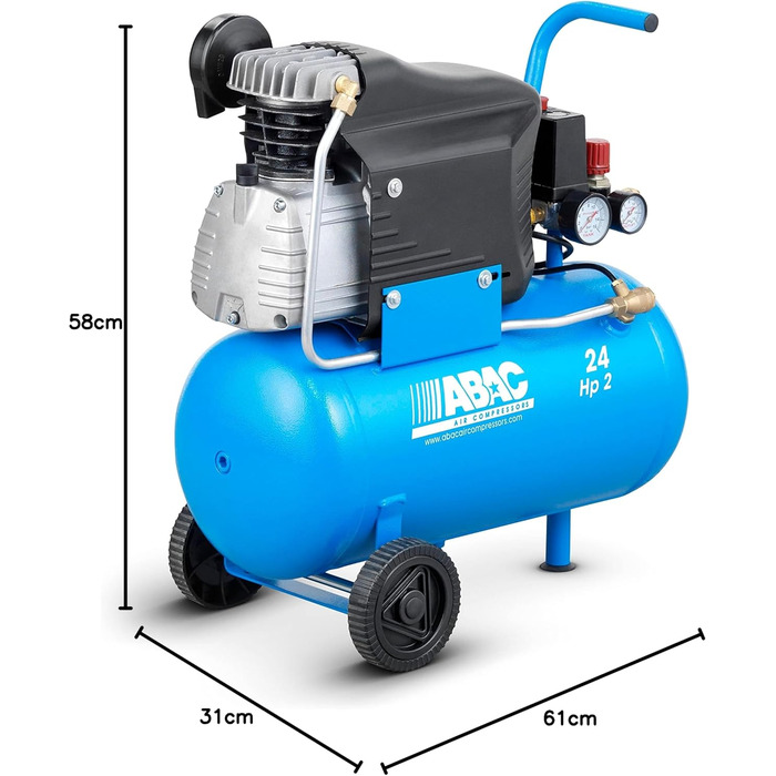 Повітряний компресор ABAC POLE POSITION L20, 24-літровий повітряний компресор, подвійний манометр, макс. тиск 10 бар, впорскування