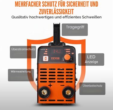Зварювальний апарат VEVOR 220 В, 140 А ARC/Lift TIG, портативний 2-в-1 з LED-дисплеєм, функціями Hot Start, Arc Force, Anti-Stick та VRD, MMA інвертор