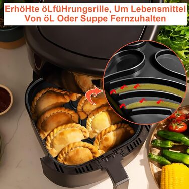 Силіконова форма 22 см для фритюрниці, аксесуари для фритюрниці 2 шт. Силіконова форма для випічки XXL для COSORI 5.5 л, Cecotec 6 л, Tefal EY8018 6.5 л багаторазова замість паперу для випічки аксесуари для фритюрниці чорний