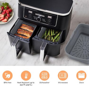 Аксесуари для фритюрниці ddLUCK Силіконова фритюрниця, складні силіконові форми для Ninja Foodi AF400EU/SL400EU/Cookwise/Princess і всі 7.6-9.5 л фритюрниці Dual Zone з магнітною кулінарною книгою (сірий, 2 шт. )